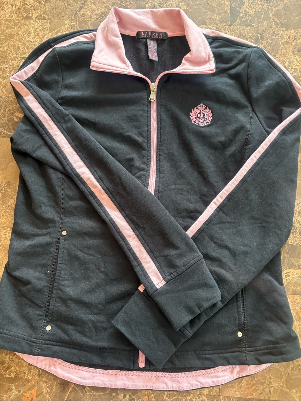 Ralph Lauren Black Jacket with Pink Trim and Crest - Picture 6 of 7